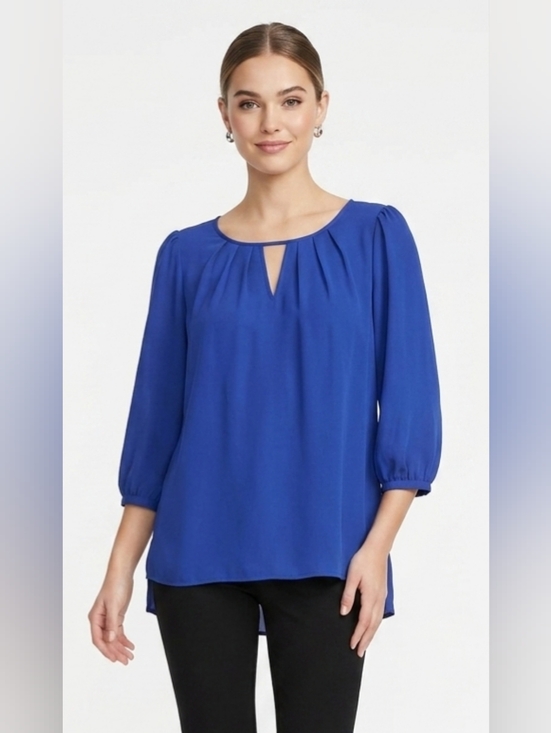 Express Tops - Express Semi Sheer Royal Blue Keyhole Blouse Size M
